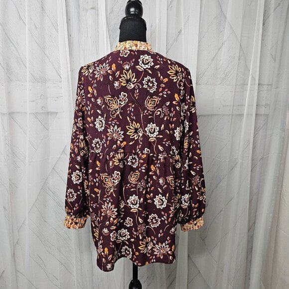 Dip Plum Orange Floral Boho Fairy Festival Peasant Blouse Size L - Picture 7 of 12
